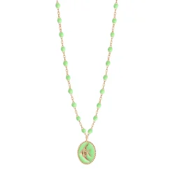 Collier Poisson Ange résine anis, or rose, 42 cm
