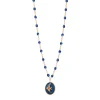 Collier Poisson Ange résine saphir, or rose, 42 cm