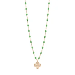 Collier prairie Lucky Trèfle, diamants, or rose, 42 cm