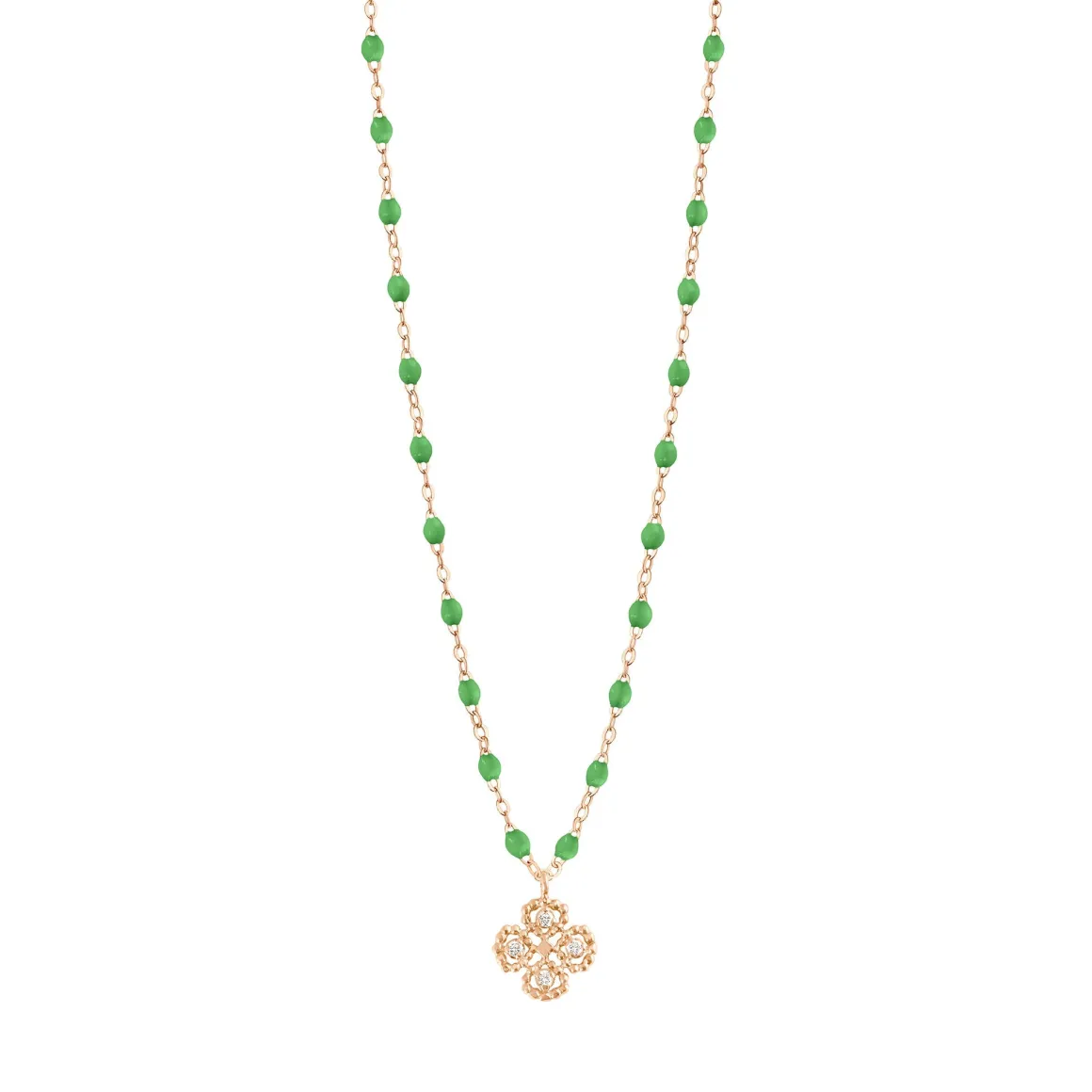 Collier prairie Lucky Trèfle, diamants, or rose, 42 cm