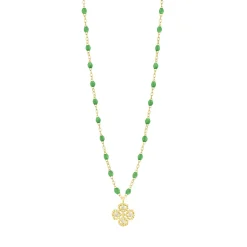 Collier prairie Lucky Trèfle, diamants, or jaune, 42 cm