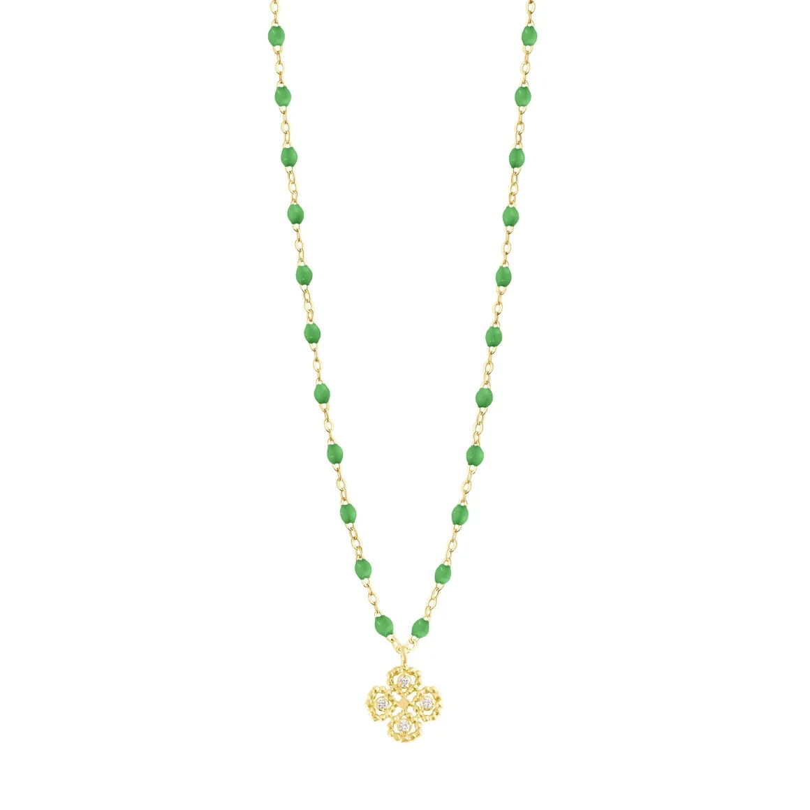 Collier prairie Lucky Trèfle, diamants, or jaune, 42 cm