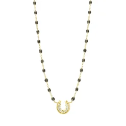 Collier quartz Fer à cheval, diamants, or jaune, 42 cm