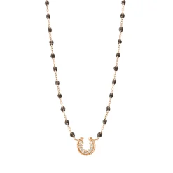 Collier quartz Fer à cheval, diamants, or rose, 42 cm