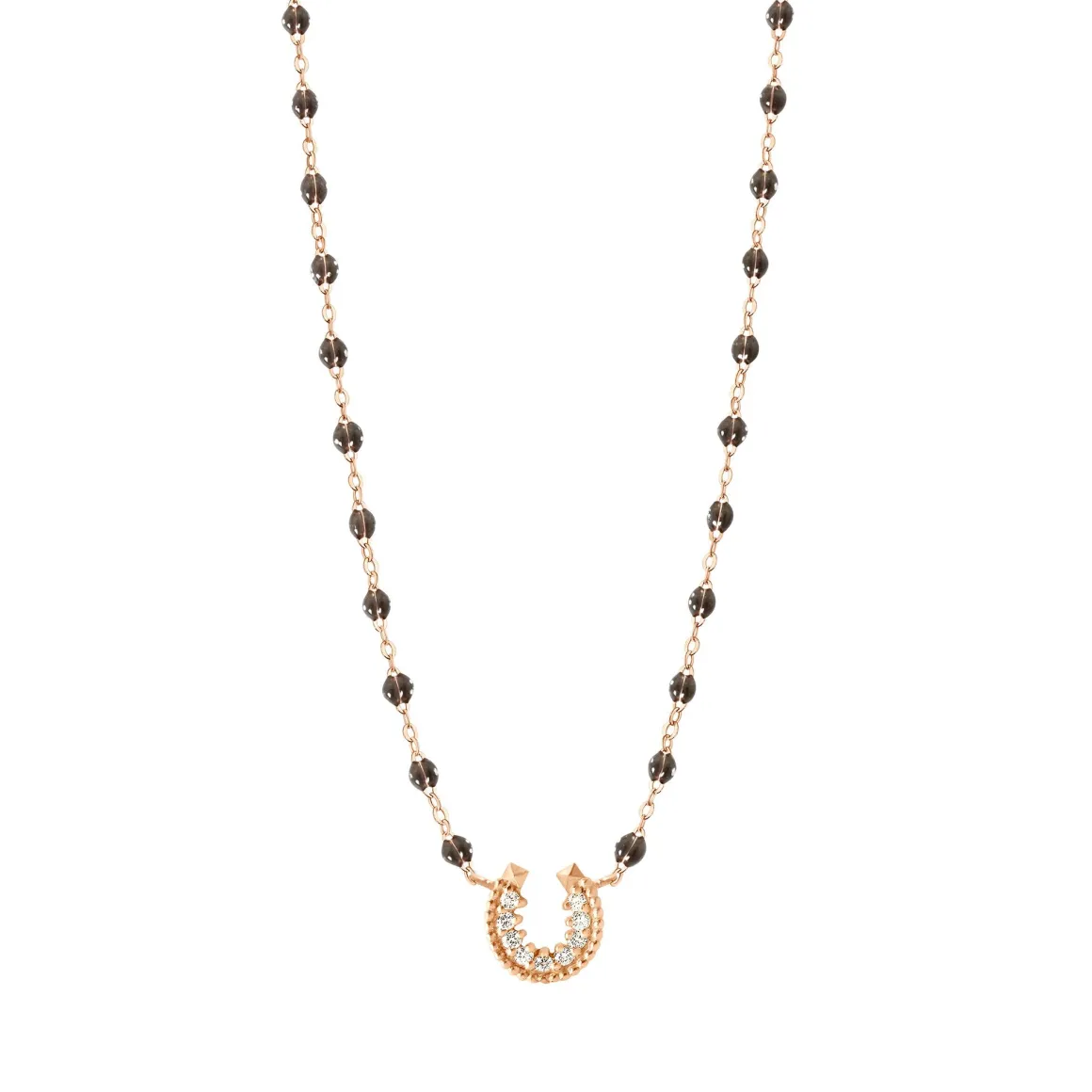 Collier quartz Fer à cheval, diamants, or rose, 42 cm