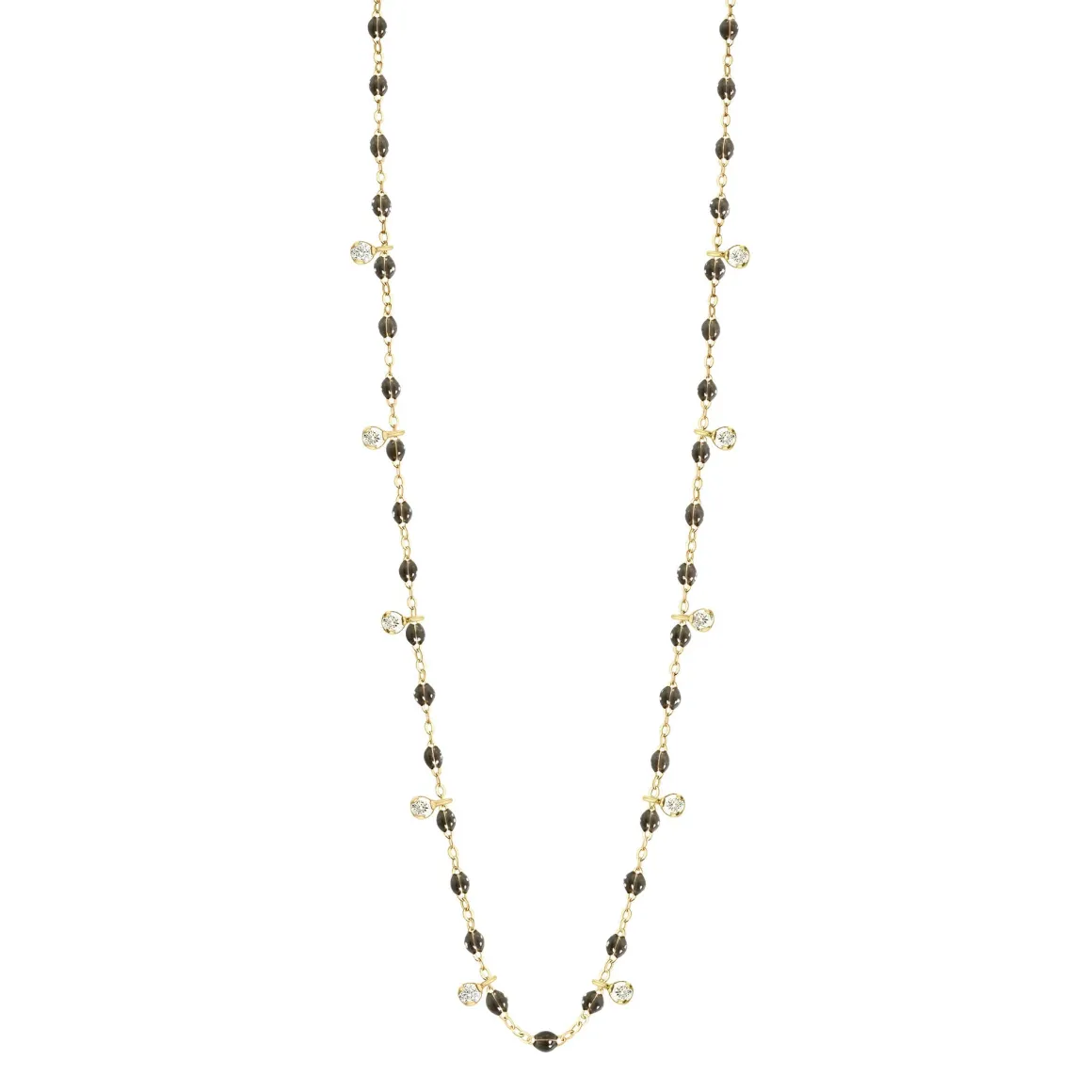 Collier quartz Gigi Suprême, or jaune, 10 diamants, 60 cm