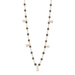 Collier quartz Gigi Suprême, or rose, 5 diamants, 45 cm