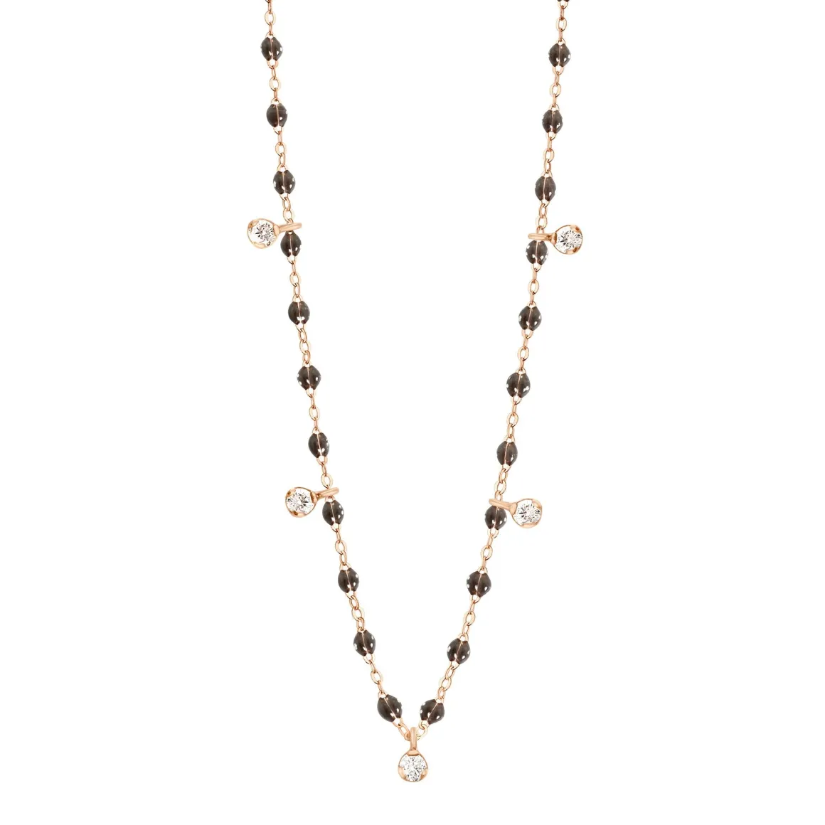 Collier quartz Gigi Suprême, or rose, 5 diamants, 45 cm