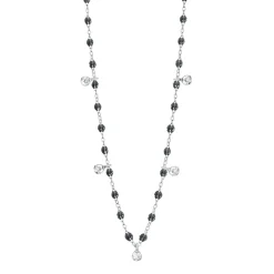 Collier quartz Gigi Suprême, or blanc, 5 diamants, 45 cm
