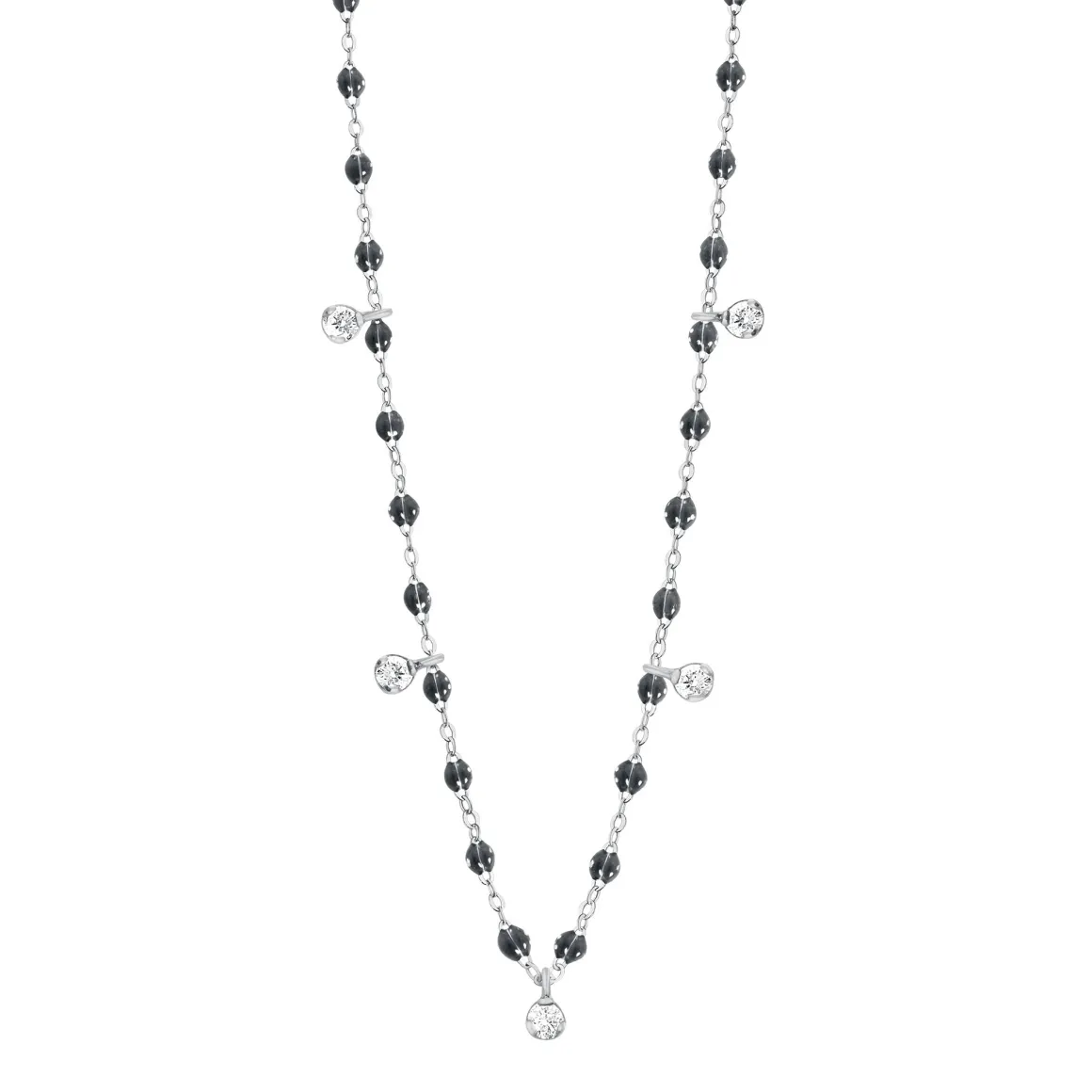 Collier quartz Gigi Suprême, or blanc, 5 diamants, 45 cm