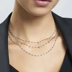 Collier quartz Gigi Suprême, or blanc, 5 diamants, 45 cm