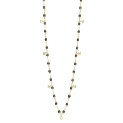 Collier quartz Gigi Suprême, or jaune, 7 diamants, 50 cm
