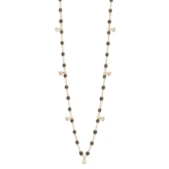 Collier quartz Gigi Suprême, or rose, 7 diamants, 50 cm