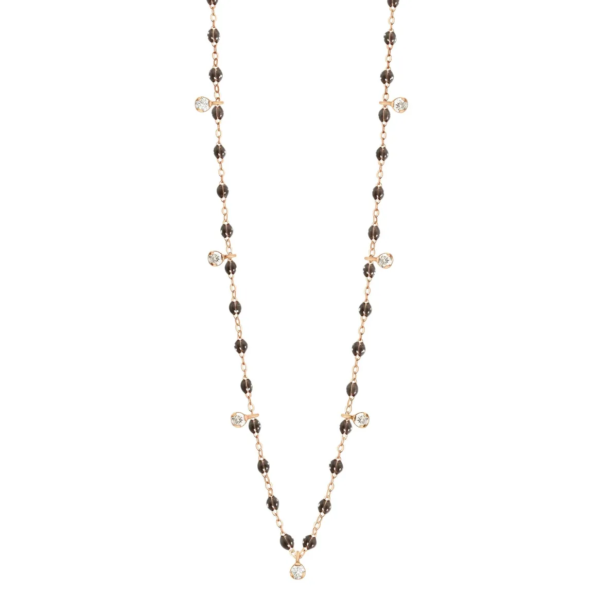 Collier quartz Gigi Suprême, or rose, 7 diamants, 50 cm