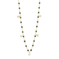 Collier quartz Gigi Suprême, or jaune, 5 diamants, 45 cm