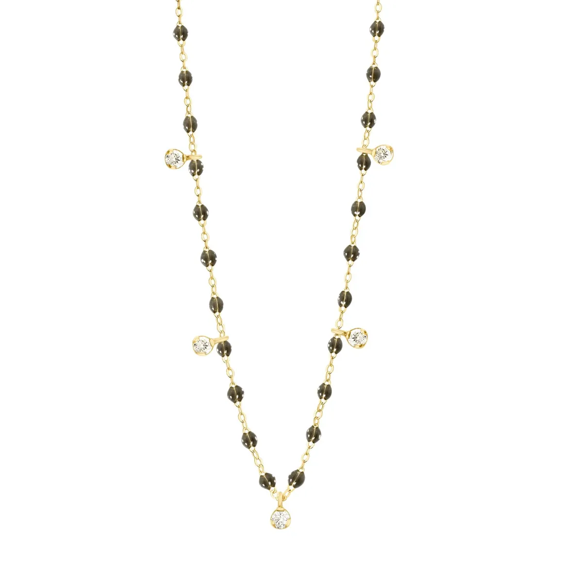 Collier quartz Gigi Suprême, or jaune, 5 diamants, 45 cm