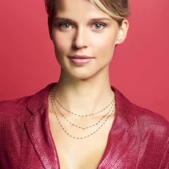 Collier quartz Gigi Suprême, or jaune, 5 diamants, 45 cm