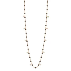 Collier quartz Gigi Suprême, or rose, 10 diamants, 60 cm