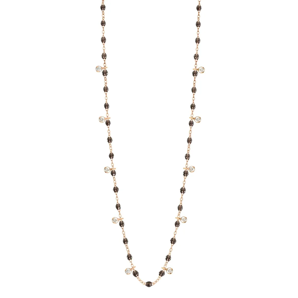 Collier quartz Gigi Suprême, or rose, 10 diamants, 60 cm