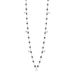 Collier quartz Gigi Suprême, or blanc, 7 diamants, 50 cm