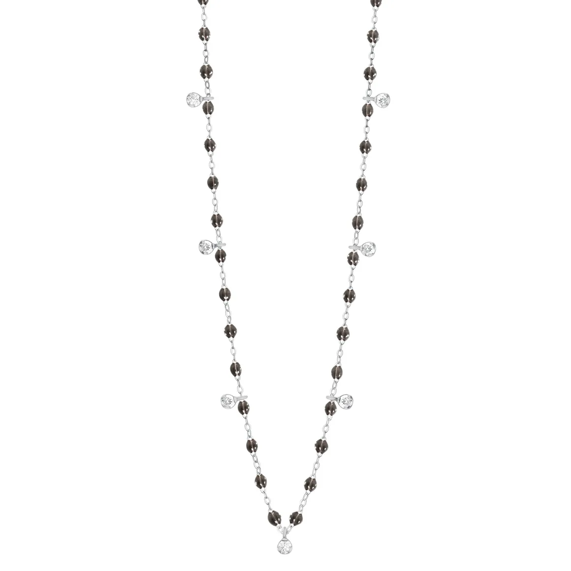 Collier quartz Gigi Suprême, or blanc, 7 diamants, 50 cm
