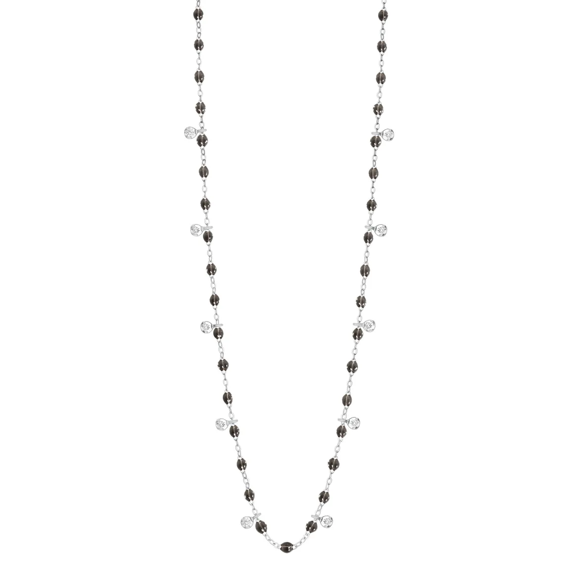 Collier quartz Gigi Suprême, or blanc, 10 diamants, 60 cm