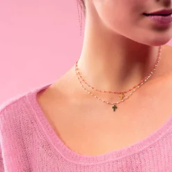 Collier rose bébé Croix Classique Gigi, or jaune, 42 cm
