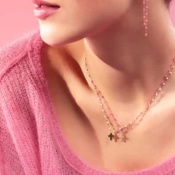 Collier rose bébé Croix Classique Gigi, or jaune, 42 cm