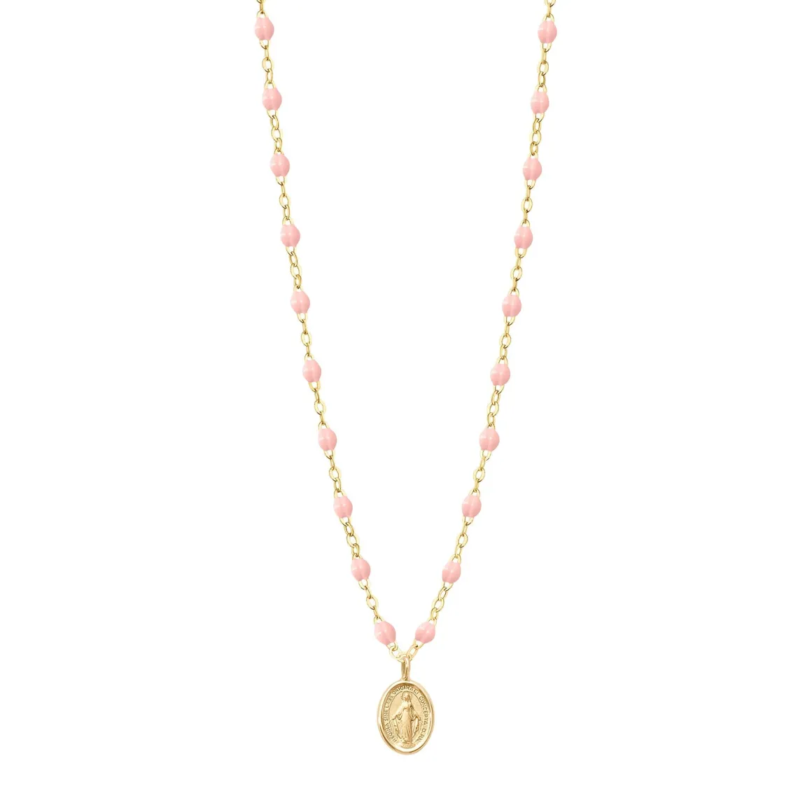 Collier rose bébé Madone, or jaune, 42 cm