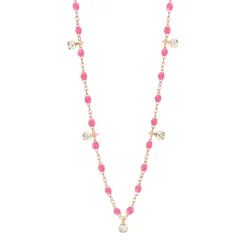 Collier rose fluo Gigi Suprême, or rose, 5 diamants, 45 cm