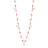Collier rose fluo Gigi Suprême, or jaune, 5 diamants, 45 cm