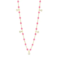 Collier rose fluo Gigi Suprême, or jaune, 5 diamants, 45 cm