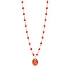 Collier Rose résine corail, or rose, 42 cm