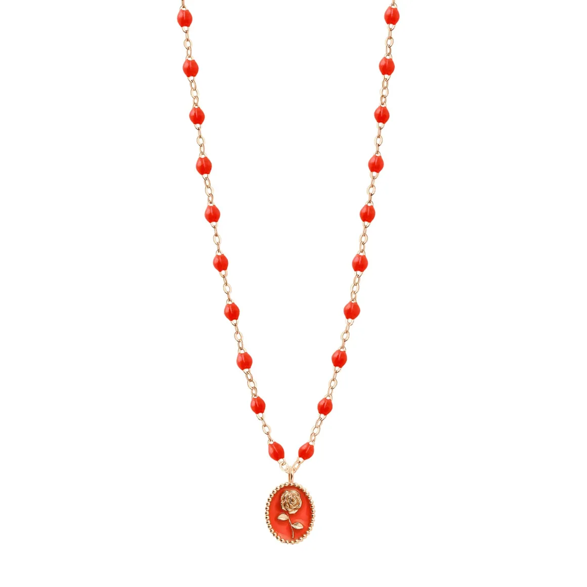 Collier Rose résine corail, or rose, 42 cm