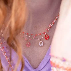 Collier Rose résine corail, or rose, 42 cm