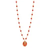 Collier Rose résine corail, or jaune, 42 cm