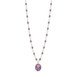 Collier Rose résine mauve, or rose, 42 cm