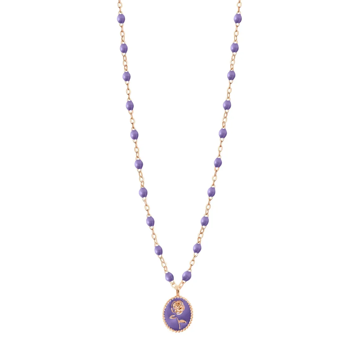 Collier Rose résine mauve, or rose, 42 cm