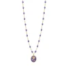 Collier Rose résine mauve, or jaune, 42 cm