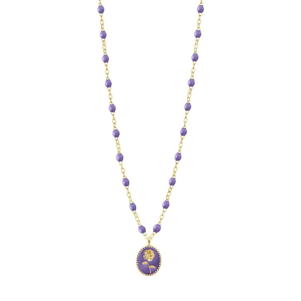 Collier Rose résine mauve, or jaune, 42 cm
