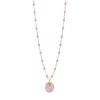 Collier Rose résine parme, or rose, 42 cm