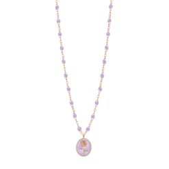 Collier Rose résine parme, or rose, 42 cm