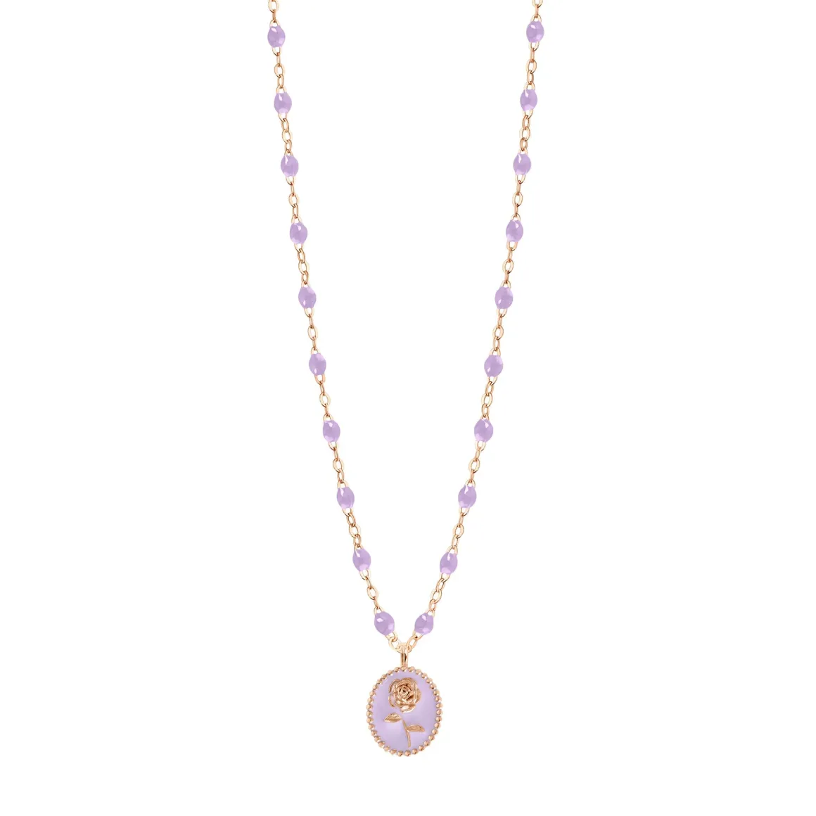 Collier Rose résine parme, or rose, 42 cm