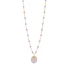 Collier Rose résine parme, or jaune, 42 cm