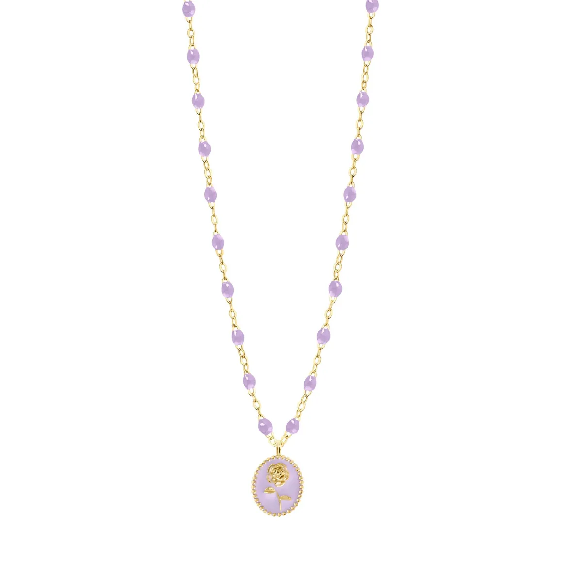 Collier Rose résine parme, or jaune, 42 cm