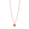 Collier Rose résine rose fluo, or rose, 42 cm
