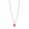 Collier Rose résine rose fluo, or jaune, 42 cm
