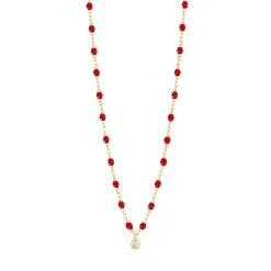 Collier rubis Gigi Suprême, or jaune, 1 diamant, 42 cm