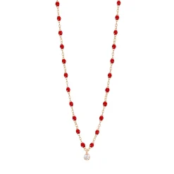 Collier rubis Gigi Suprême, or rose, 1 diamant, 42 cm