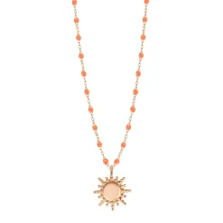 Collier Soleil orange fluo, or rose, 42 cm
